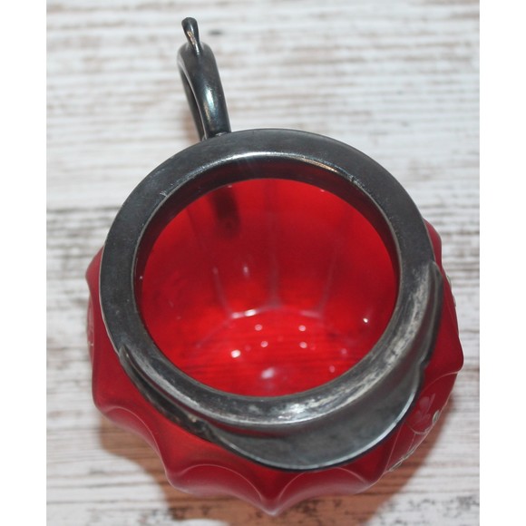 Antique Victorian Cream and Sugar Jars Pigeon Blood Glass Cranberry Red - Picture 6 of 6